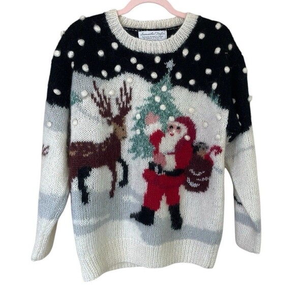 Samantha Taylor Sweaters - VTG Samantha Taylor Wool Sweater Mohair Christmas Womens Small Pom Pom Santa‎